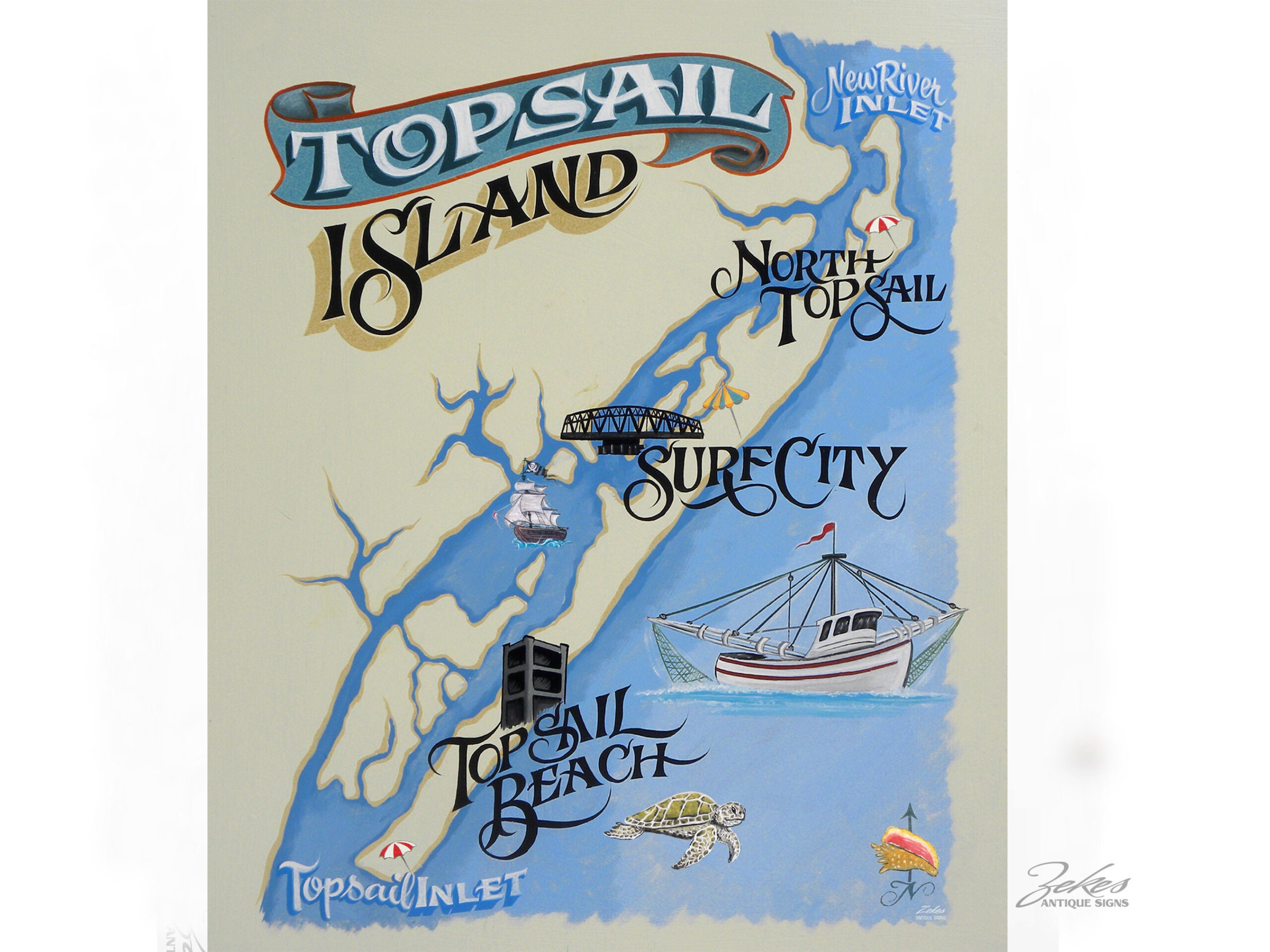 Topsail Island North Carolina Beach Map Print | Beach House Decor intended for Topsail Beach North Carolina Map