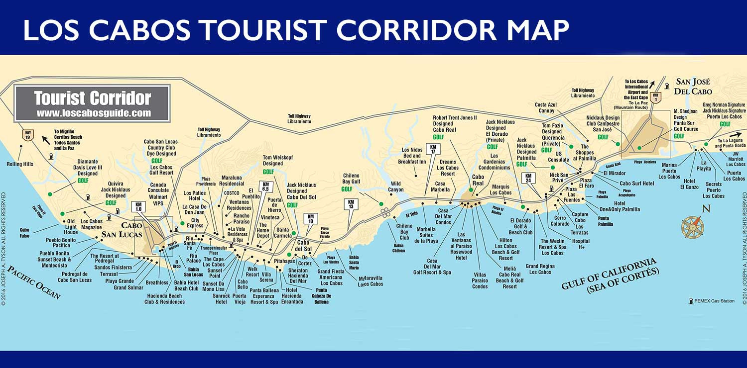 Tourist Corridor Map Cabo San Lucas And San Jose Del Cabo with regard to Map Of Beaches In Cabo San Lucas