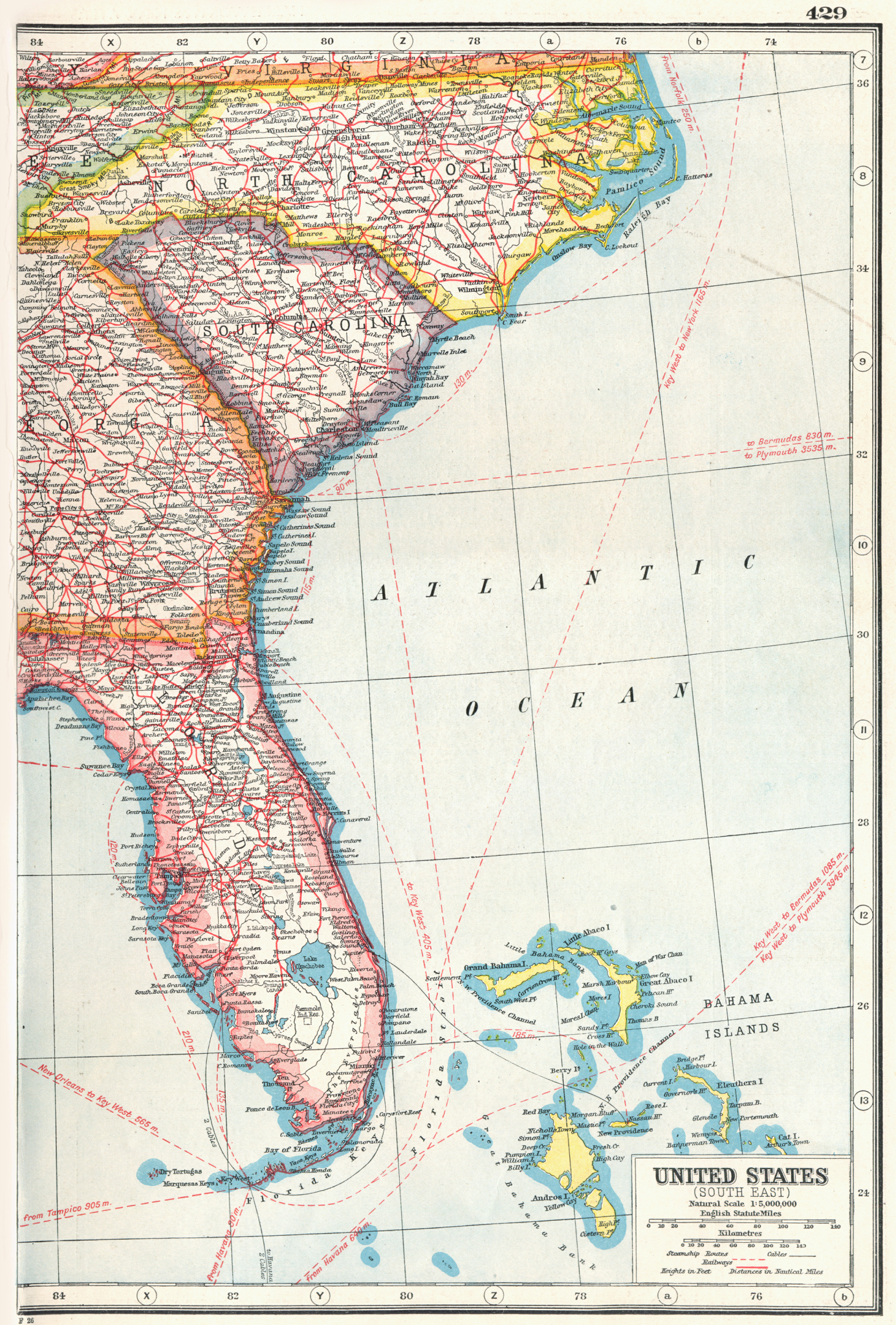 Usa. South East. Florida North Carolina South Carolina Georgia 1920 Old Map intended for Map Of East Coast Of Florida And Georgia