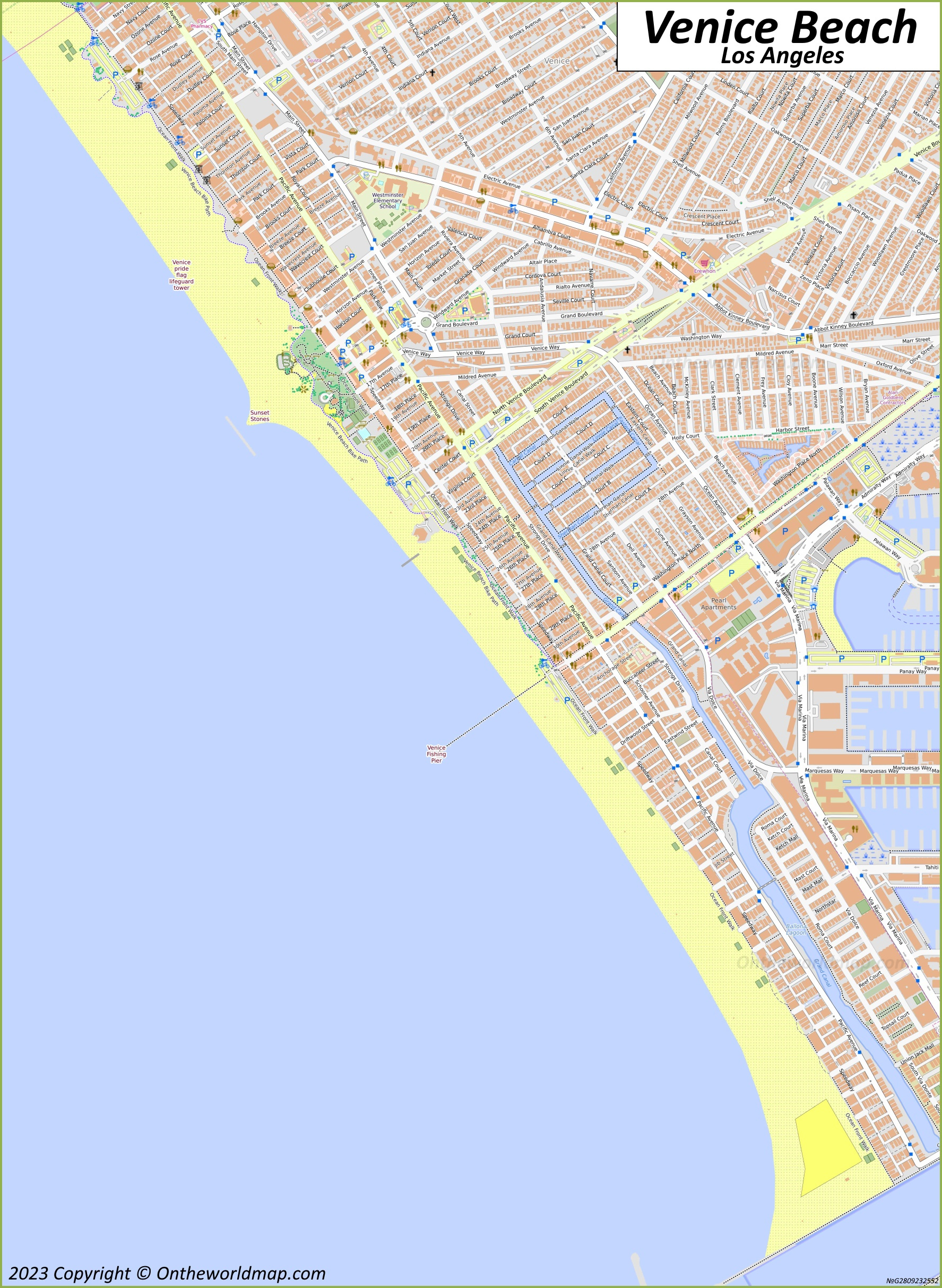 Venice Beach Map | Los Angeles - Ontheworldmap in Venice Beach Los Angeles Map