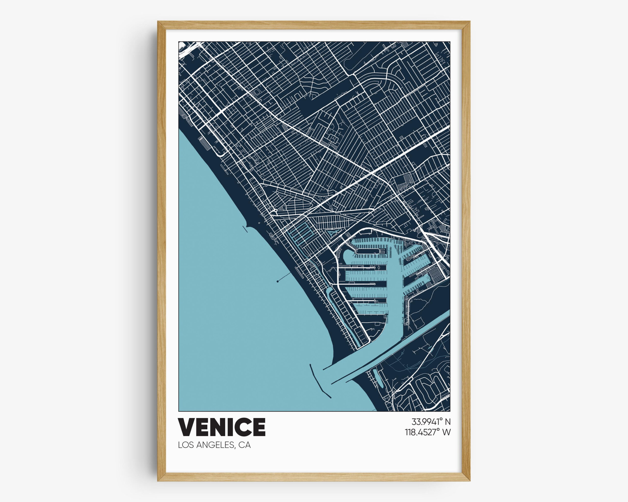 Venice La Map Print, Los Angeles Neighborhood Wall Art, Venice in Map of Los Angeles Venice Beach