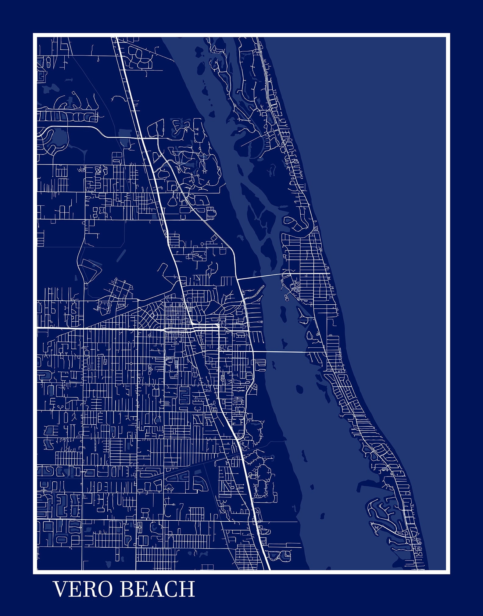 Vero Beach, Florida - Contemporary Map Poster Blueprint - Etsy.de throughout Vero Beach Map of Florida