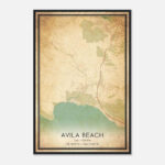 Vintage Avila Beach California Map Poster, Avila Beach Ca City Road Wall  Art Print   Custom Maps & Posters With Map Of Avila Beach Ca