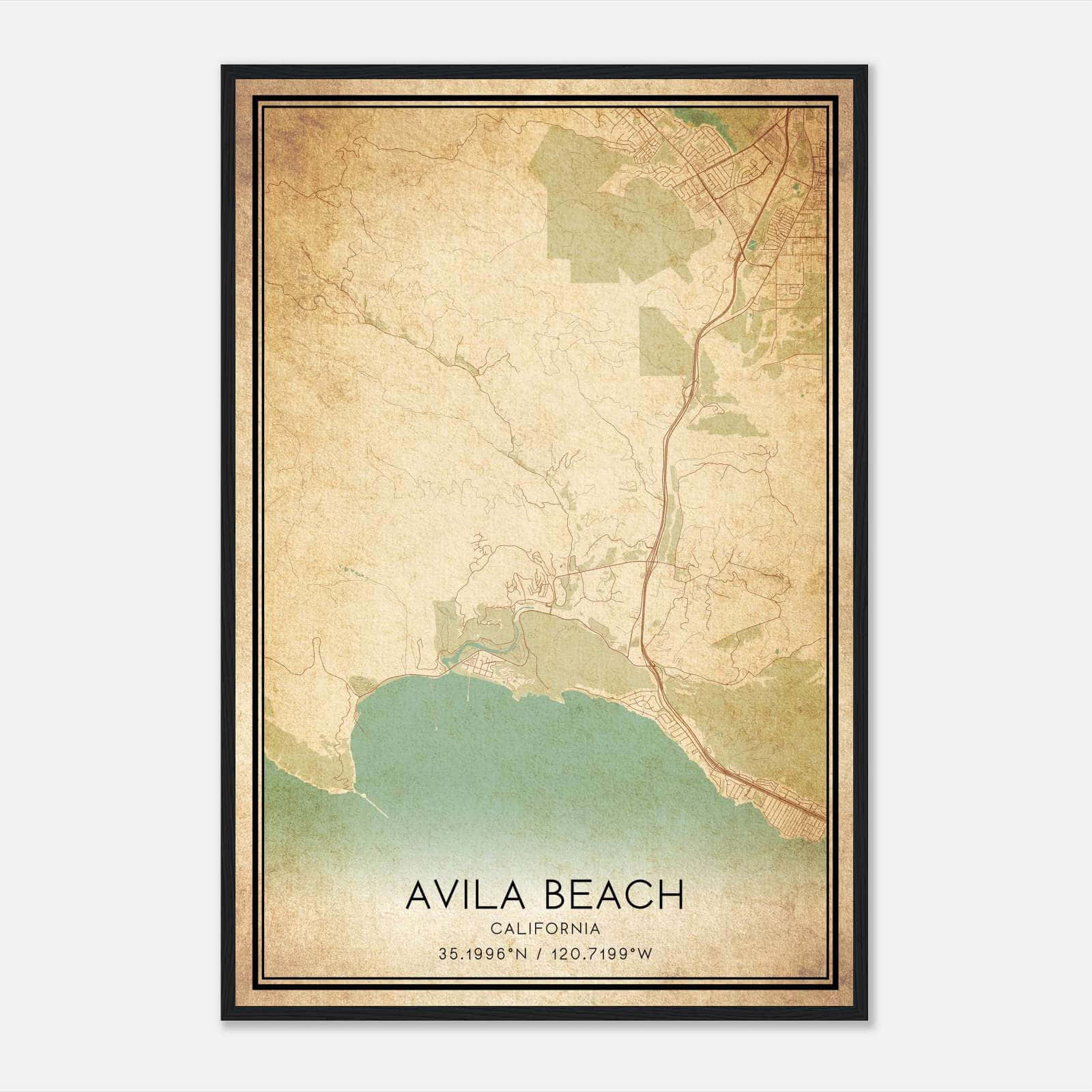 Vintage Avila Beach California Map Poster, Avila Beach Ca City Road Wall Art Print - Custom Maps &amp;amp; Posters with Map of Avila Beach Ca