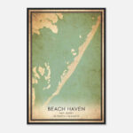 Vintage Beach Haven New Jersey Map Poster, Beach Haven Nj City Road Wall  Art Print   Custom Maps & Posters Regarding Beach Haven New Jersey Map