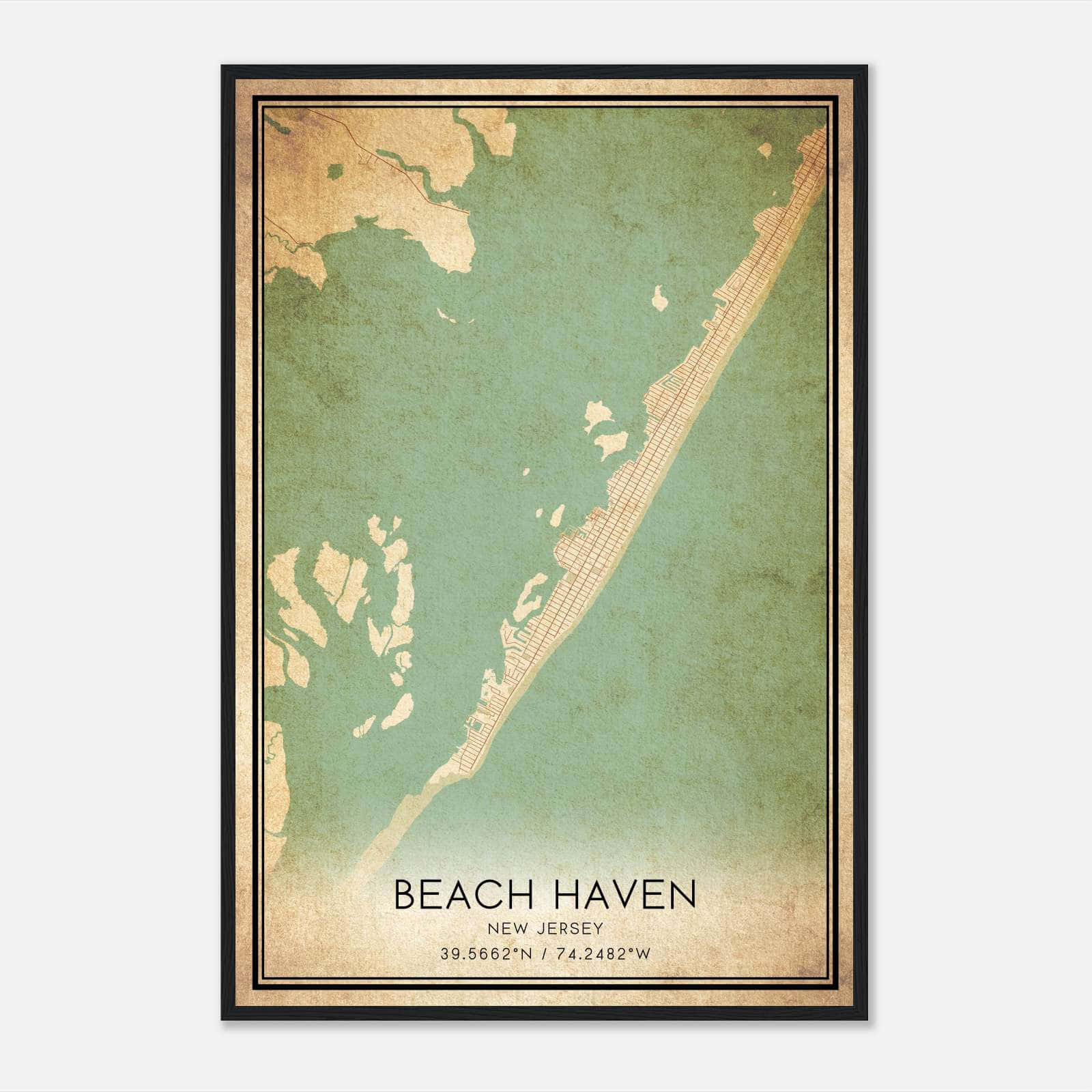 Vintage Beach Haven New Jersey Map Poster, Beach Haven Nj City Road Wall Art Print - Custom Maps &amp;amp; Posters regarding Beach Haven New Jersey Map