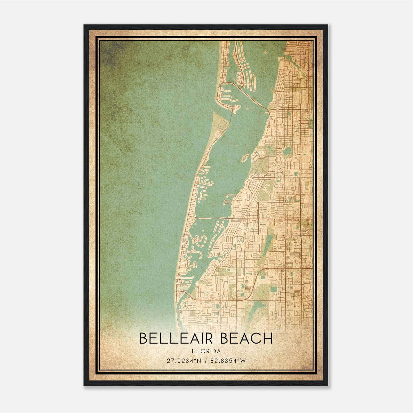 Vintage Belleair Beach Florida Map Poster, Belleair Beach Fl City Road Wall Art Print - Custom Maps &amp;amp; Posters inside Map of Belleair Beach Florida