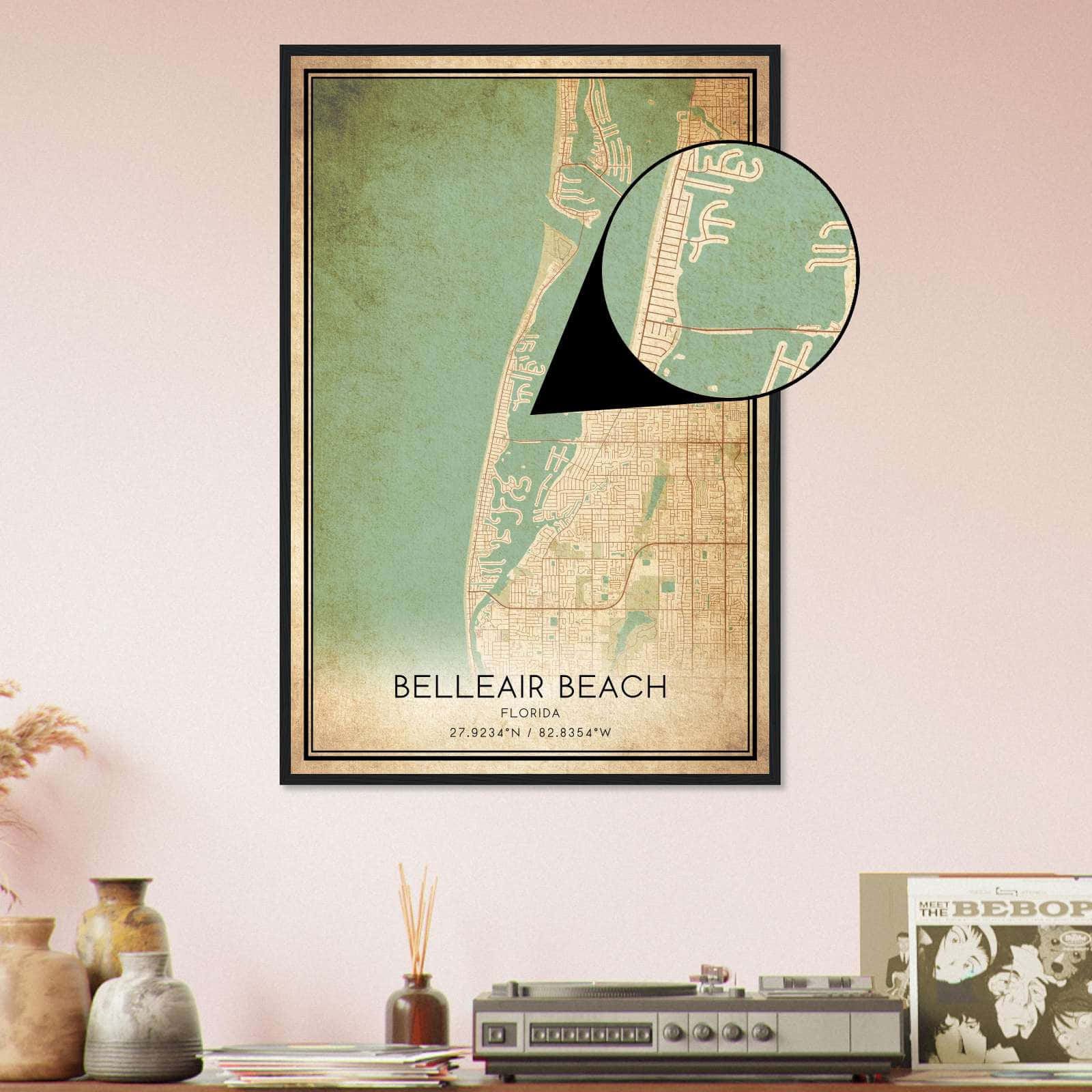 Vintage Belleair Beach Florida Map Poster, Belleair Beach Fl City Road Wall Art Print - Custom Maps &amp;amp; Posters with regard to Map Of Belleair Beach Florida