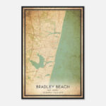 Vintage Bradley Beach New Jersey Map Poster, Bradley Beach Nj City Road  Wall Art Print   Custom Maps & Posters Within Map Of Bradley Beach Nj
