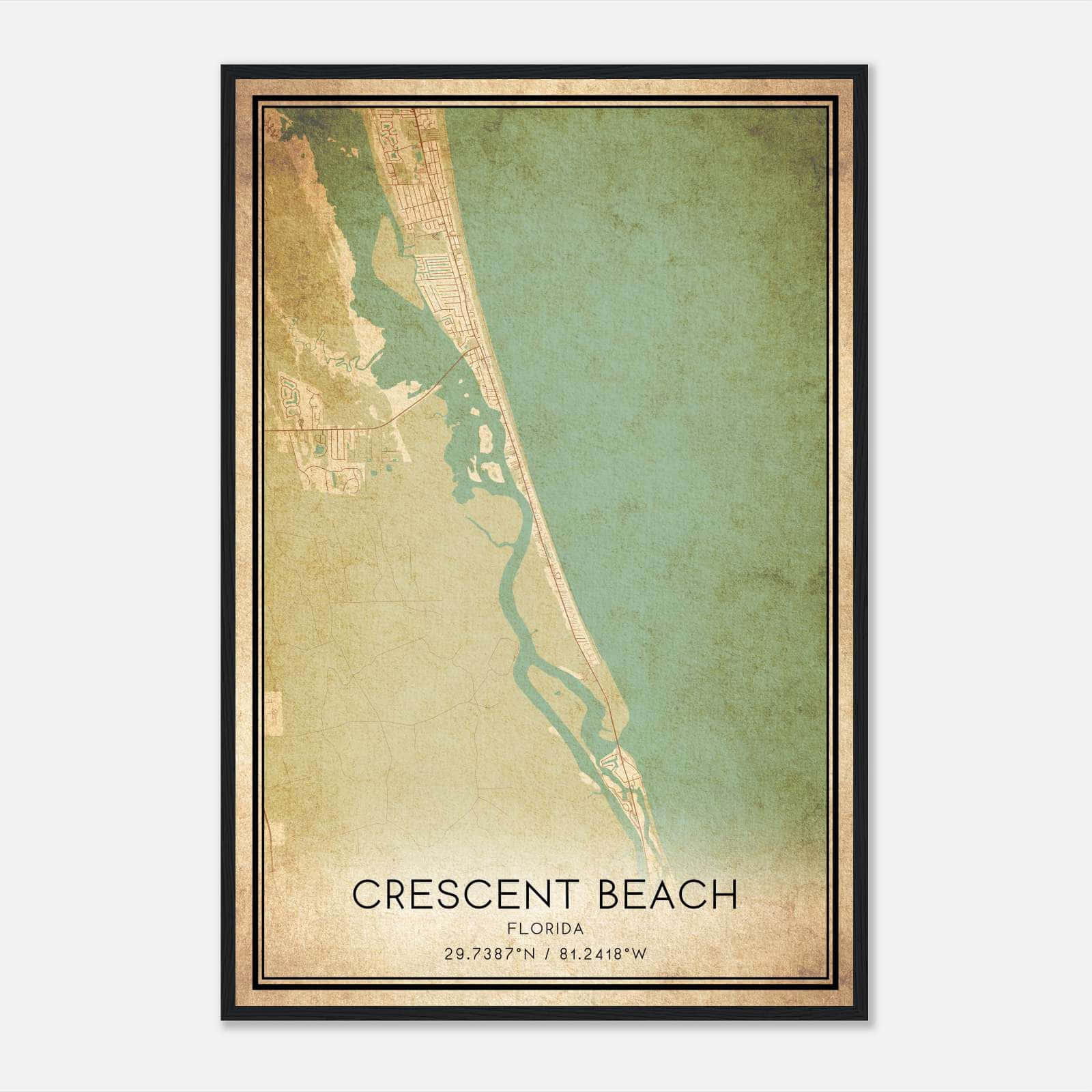 Vintage Crescent Beach Florida Map Poster, Crescent Beach Fl City Road Wall Art Print - Custom Maps &amp;amp; Posters regarding Map Of Crescent Beach Fl