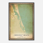 Vintage Crescent Beach Florida Map Poster, Crescent Beach Fl City Road Wall  Art Print   Custom Maps & Posters With Regard To Map Of Crescent Beach Florida