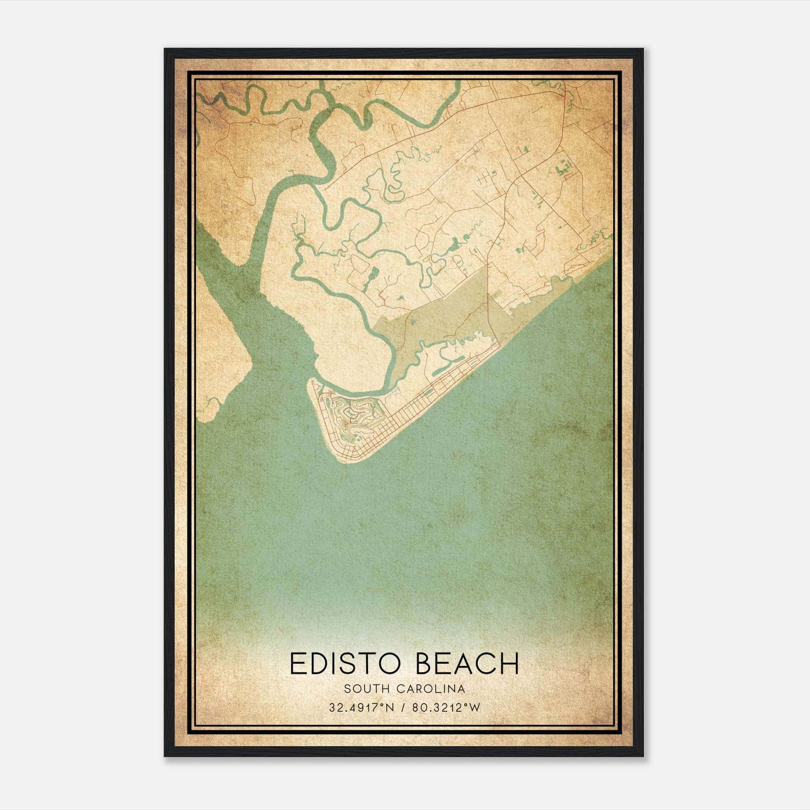 Vintage Edisto Beach South Carolina Map Poster, Edisto Beach Sc City Road Wall Art Print - Custom Maps &amp;amp; Posters intended for Edisto Beach Map South Carolina