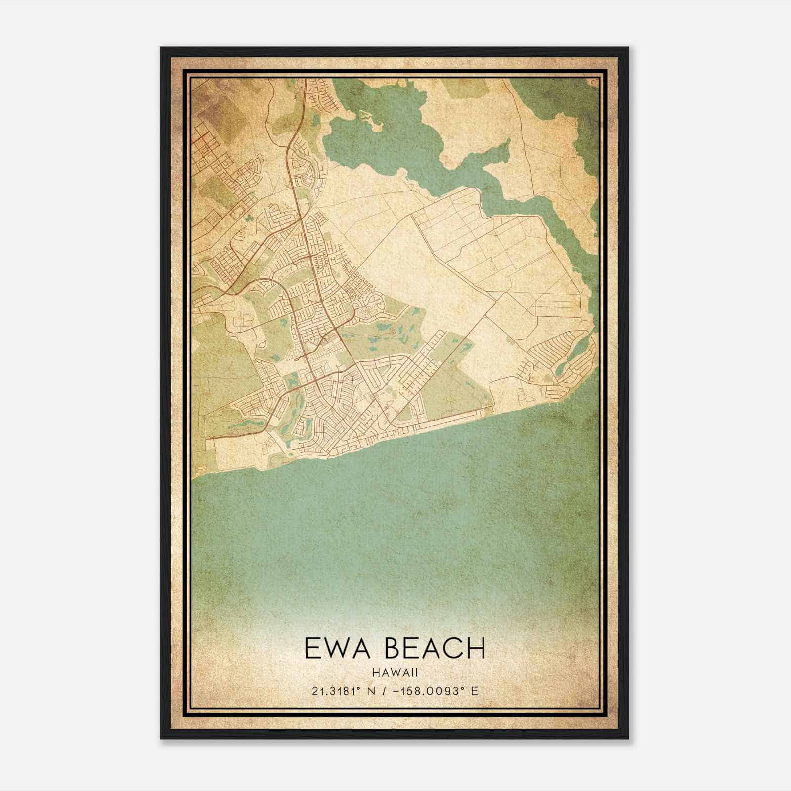 Vintage Ewa Beach Hawaii Map Poster, Modern Home Decor Wall Art Print - Custom Maps &amp;amp; Posters in Map of Ewa Beach Hawaii