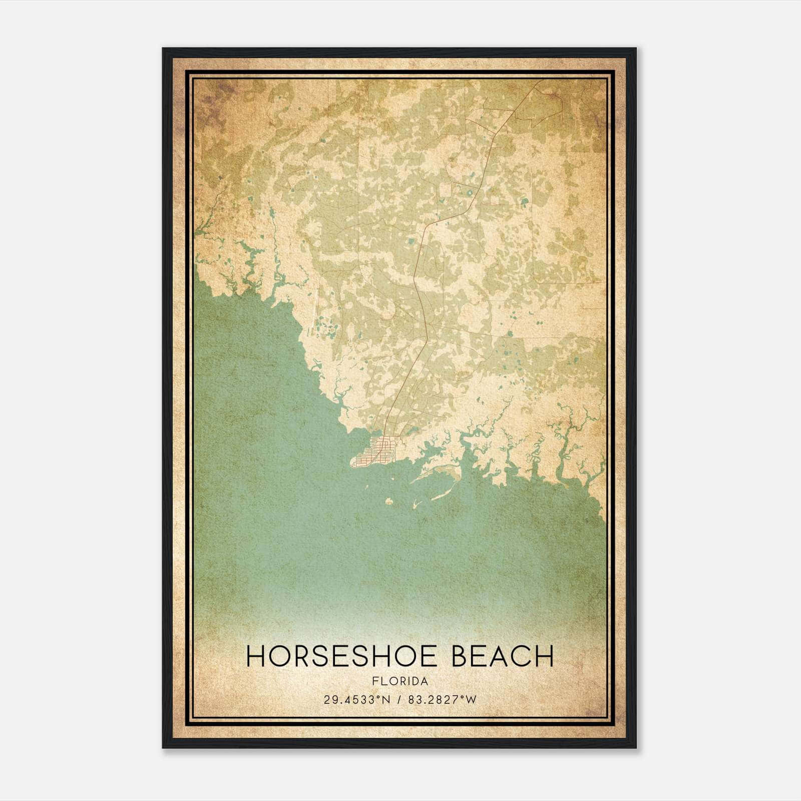 Vintage Horseshoe Beach Florida Map Poster, Horseshoe Beach Fl City Road Wall Art Print - Custom Maps &amp;amp; Posters within Map Of Horseshoe Beach Florida