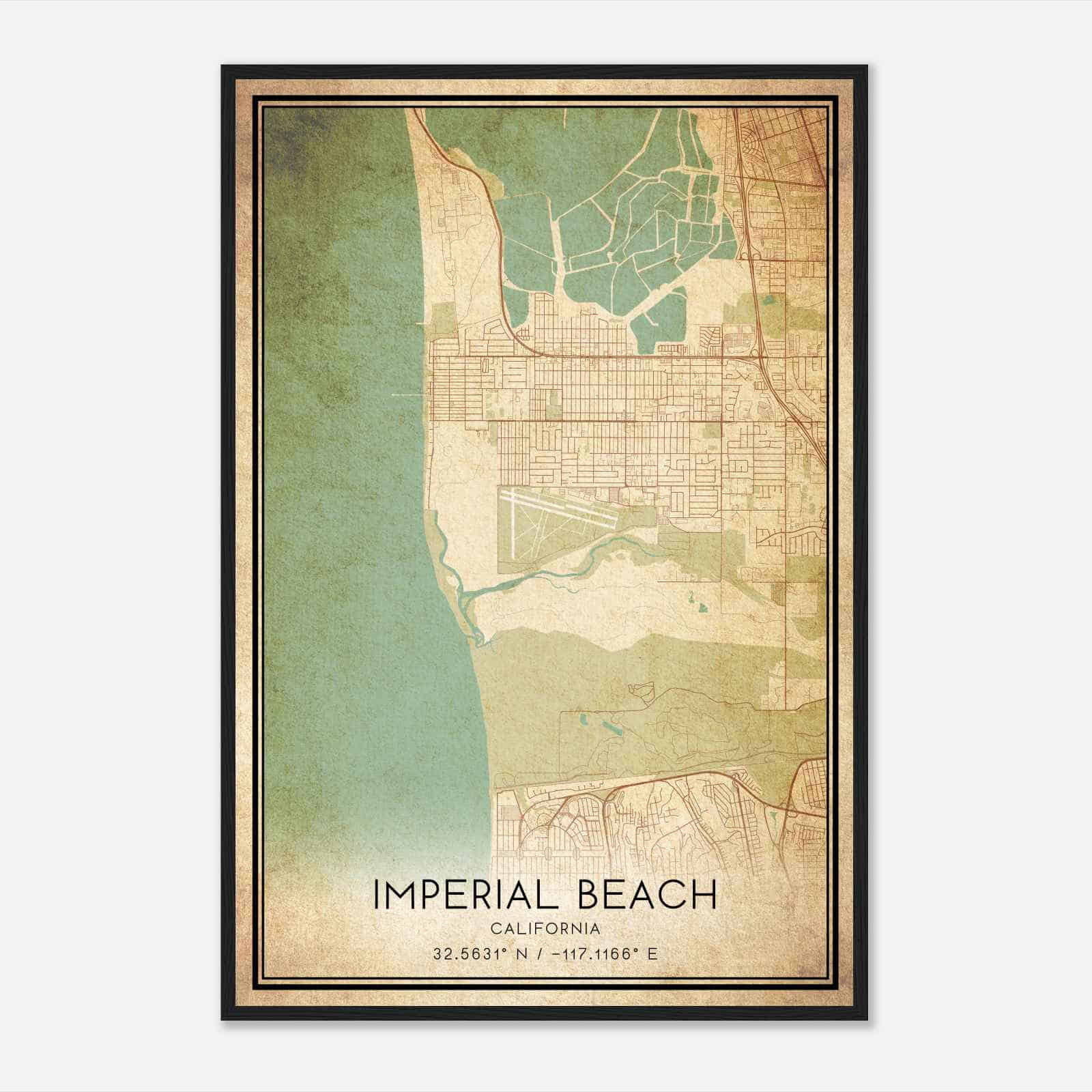 Vintage Imperial Beach California Map Poster, Modern Home Decor Wall Art Print - Custom Maps &amp;amp; Posters inside Map of Imperial Beach California
