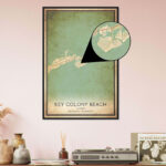 Vintage Key Colony Beach Florida Map Poster, Key Colony Beach Fl Intended For Map Of Key Colony Beach Florida