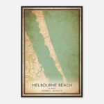 Vintage Melbourne Beach Florida Map Poster, Melbourne Beach Fl City Road  Wall Art Print   Custom Maps & Posters Inside Map Of Melbourne Beach Fl