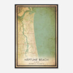 Vintage Neptune Beach Florida Map Poster, Modern Home Decor Wall Art Print    Custom Maps & Posters With Regard To Map Of Neptune Beach Fl