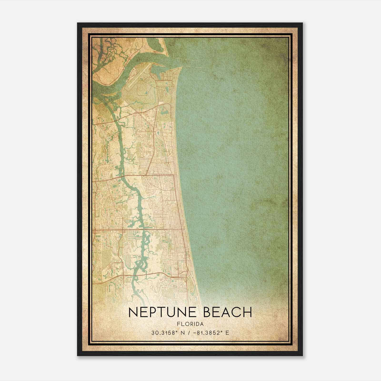 Vintage Neptune Beach Florida Map Poster, Modern Home Decor Wall Art Print - Custom Maps & Posters with regard to Map Of Neptune Beach Fl