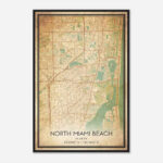 Vintage North Miami Beach Florida Map Poster, Modern Home Decor Wall Art  Print   Custom Maps & Posters Within Map Of North Miami Beach Fl