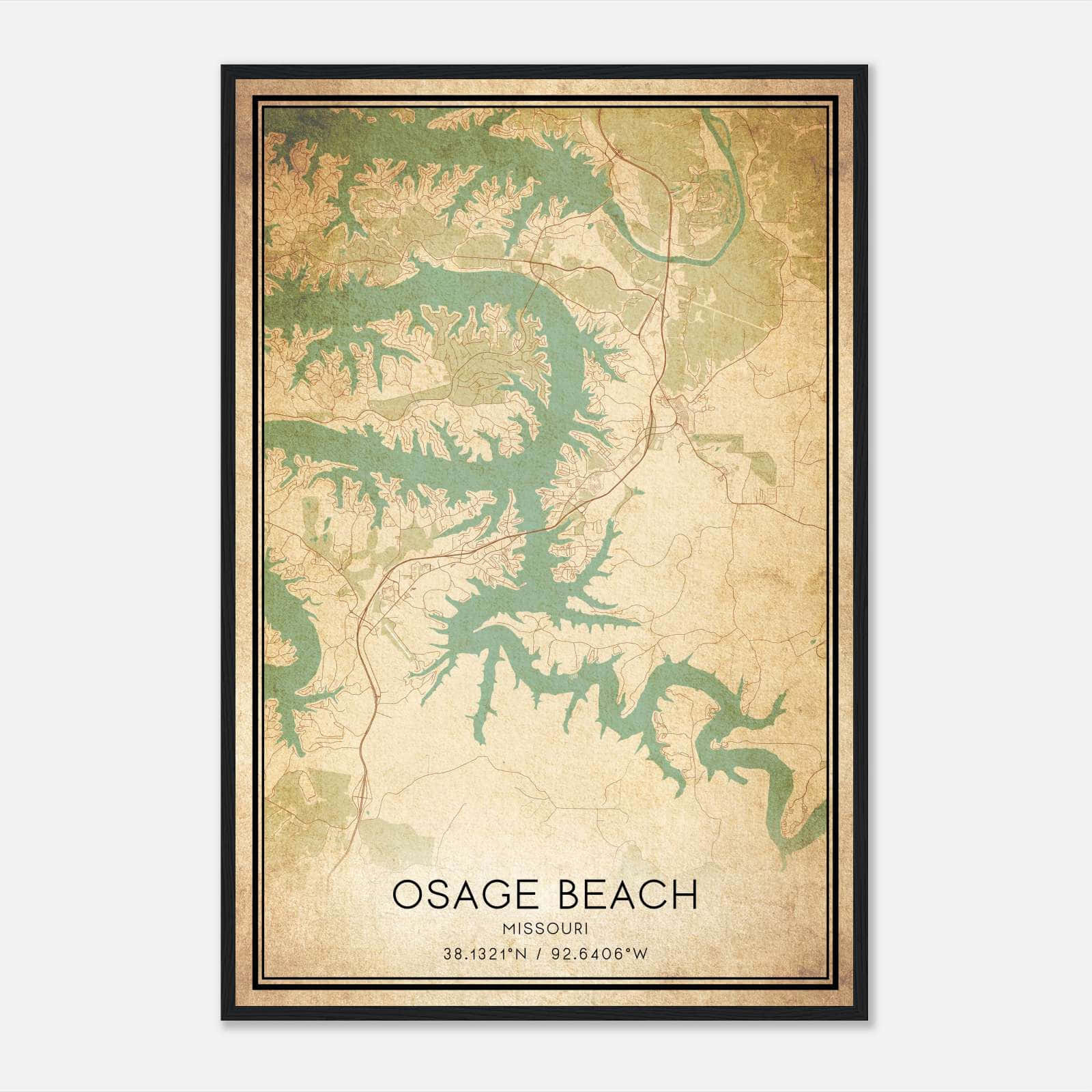 Vintage Osage Beach Missouri Map Poster, Osage Beach Mo City Road Wall Art Print - Custom Maps &amp;amp; Posters throughout Map Of Osage Beach Mo