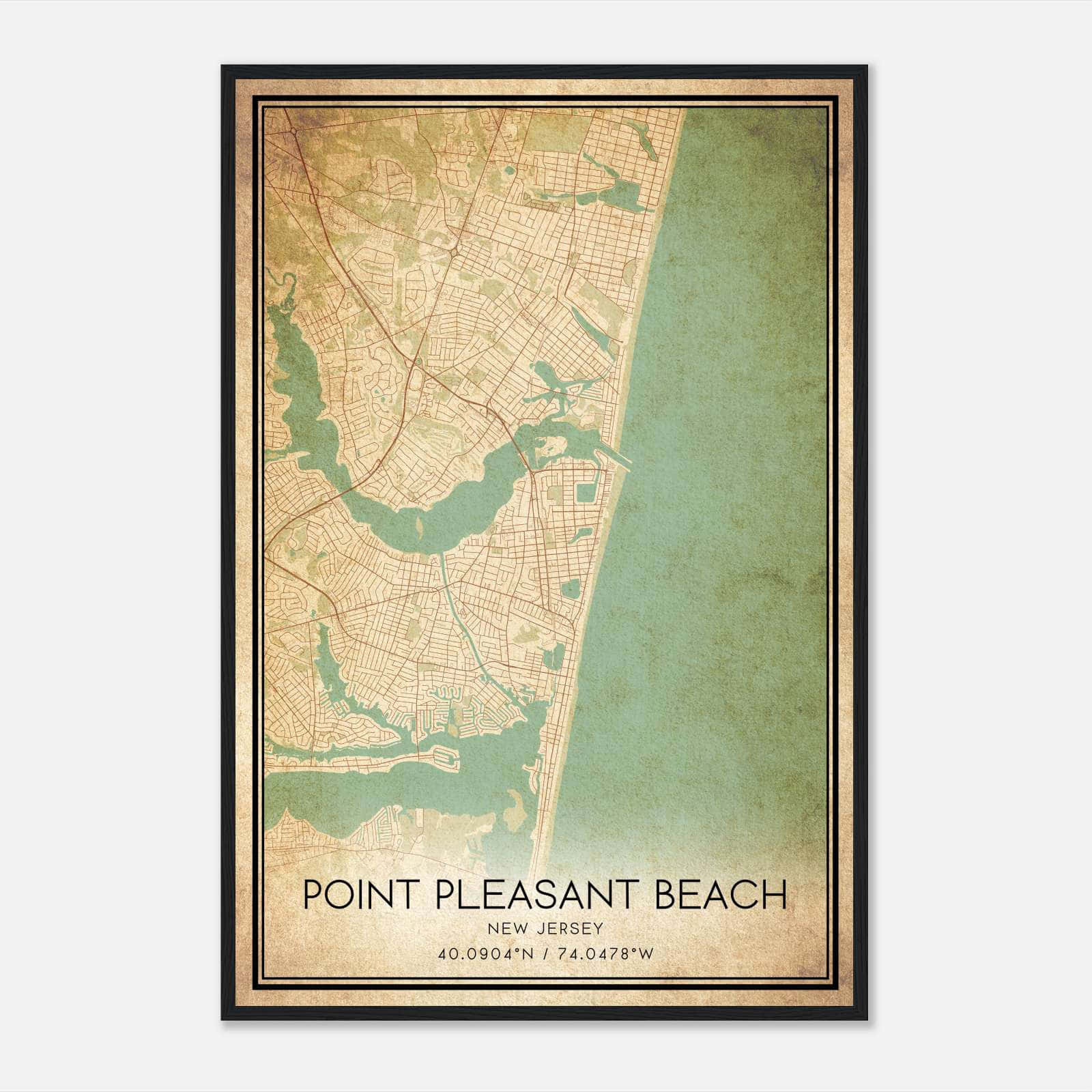 Vintage Point Pleasant Beach New Jersey Map Poster, Point Pleasant Beach Nj City Road Wall Art Print - Custom Maps & Posters pertaining to Map Of Point Pleasant Beach Nj