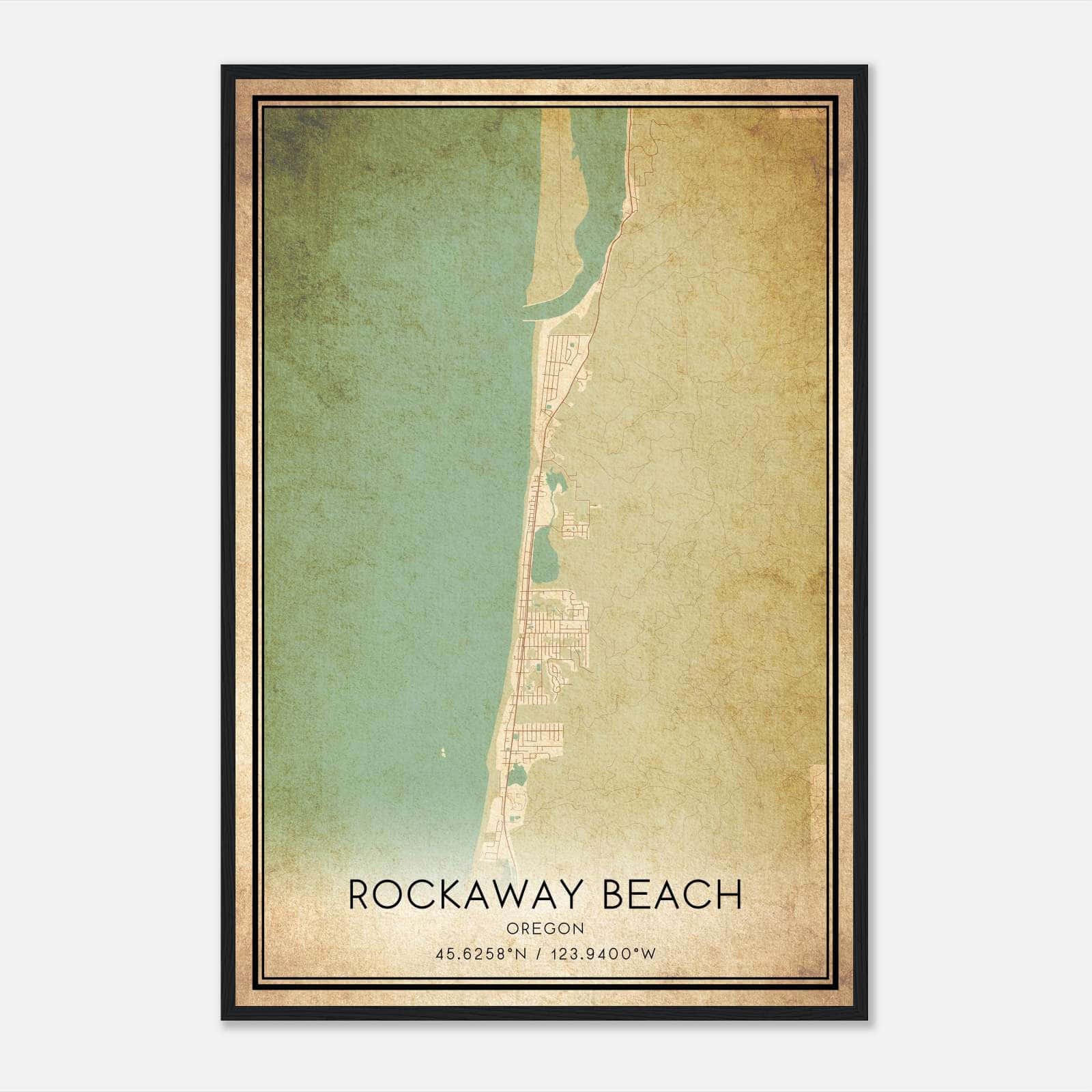 Vintage Rockaway Beach Oregon Map Poster, Rockaway Beach Or City Road Wall Art Print - Custom Maps &amp;amp; Posters for Map of Rockaway Beach Oregon