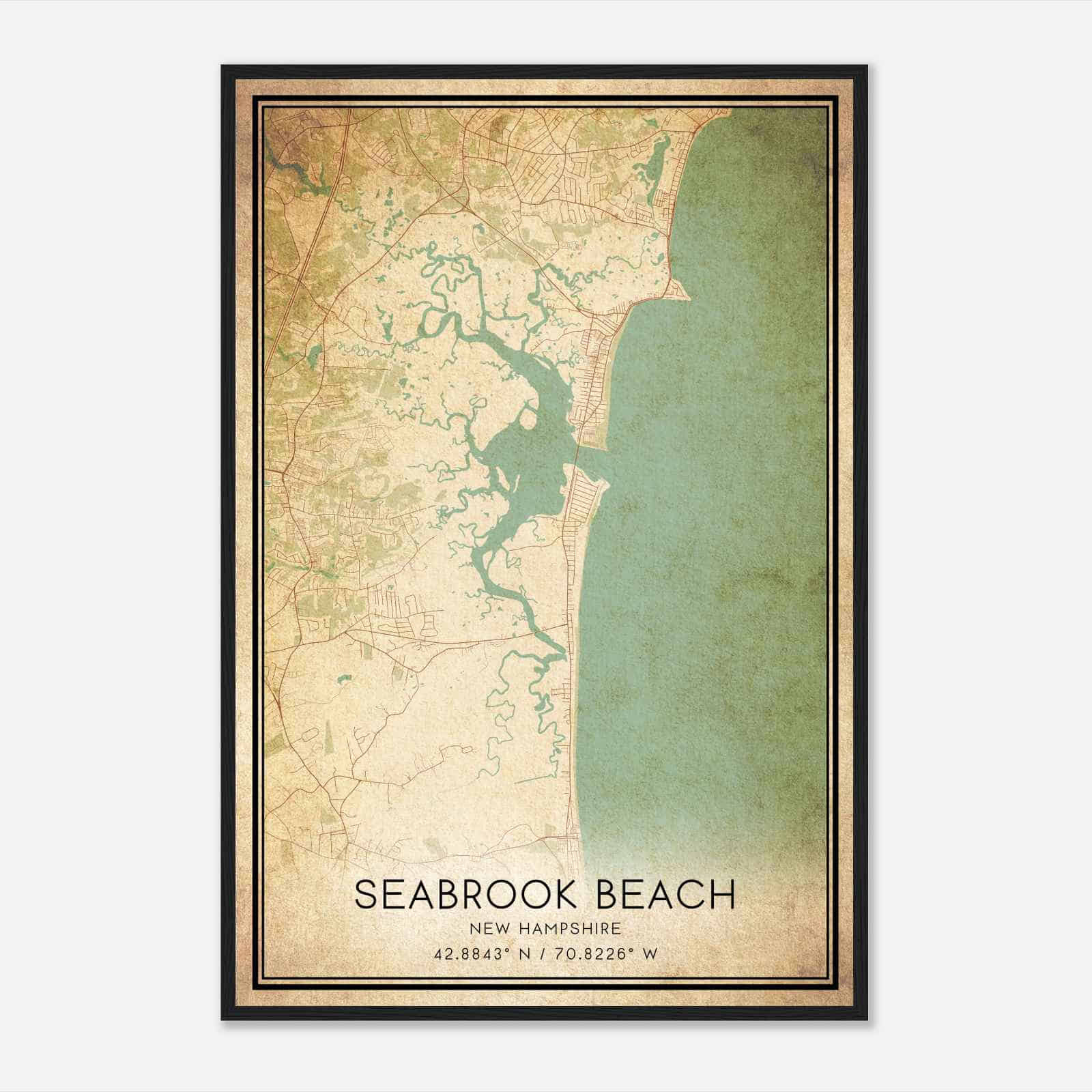 Vintage Seabrook Beach New Hampshire Map Poster, Seabrook Beach Nh City Road Wall Art Print - Custom Maps &amp;amp; Posters intended for Map of New Hampshire Beaches