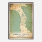 Vintage Seven Mile Beach Cayman Islands Map Poster, Seven Mile Beach City  Road Wall Art Print   Custom Maps & Posters Throughout Seven Mile Beach Cayman Islands Map