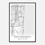 Vintage Sunny Isles Beach Florida Map Poster, Modern Home Decor Regarding Map Of Sunny Isles Beach Florida