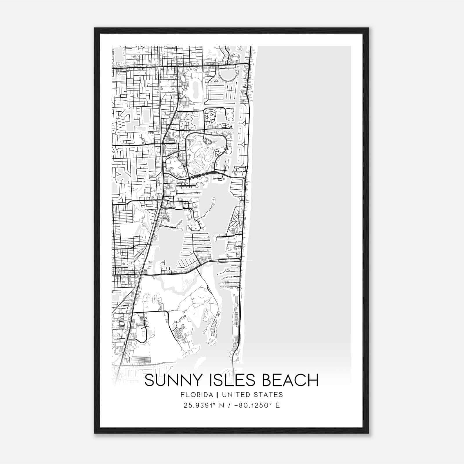 Vintage Sunny Isles Beach Florida Map Poster, Modern Home Decor regarding Map of Sunny Isles Beach Florida