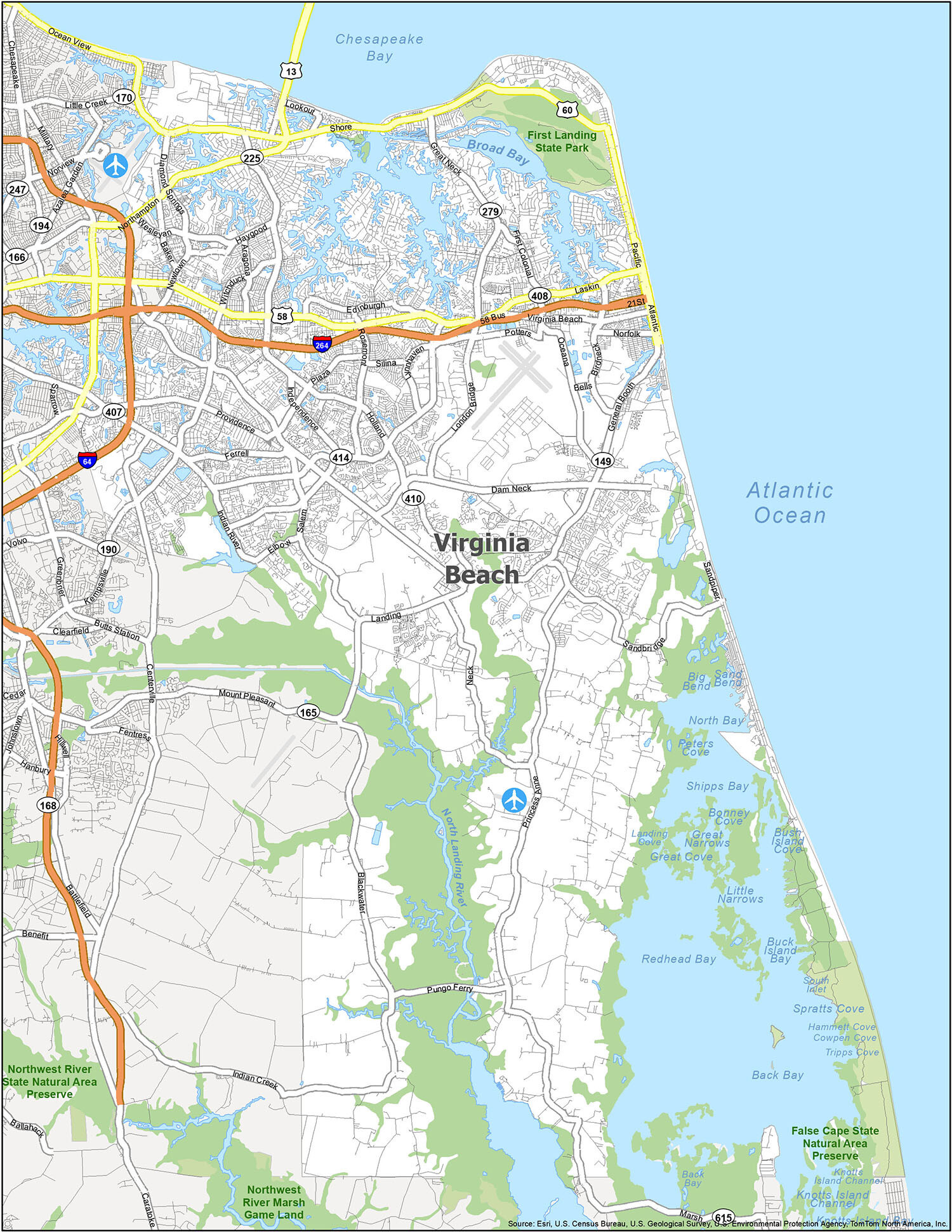 Virginia Beach Map, Virginia - Gis Geography for Map of Va Beach Va