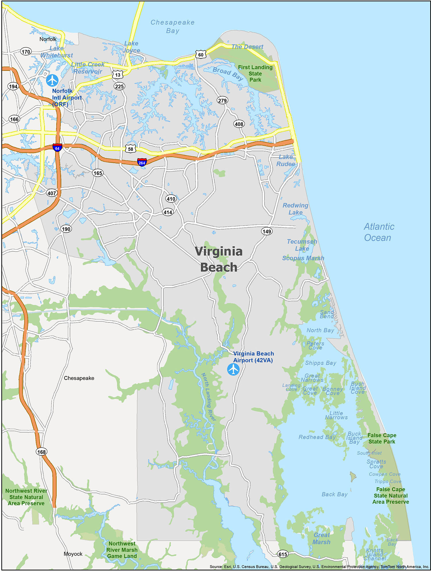 Virginia Beach Map, Virginia - Gis Geography in Virginia Beach Va On Map