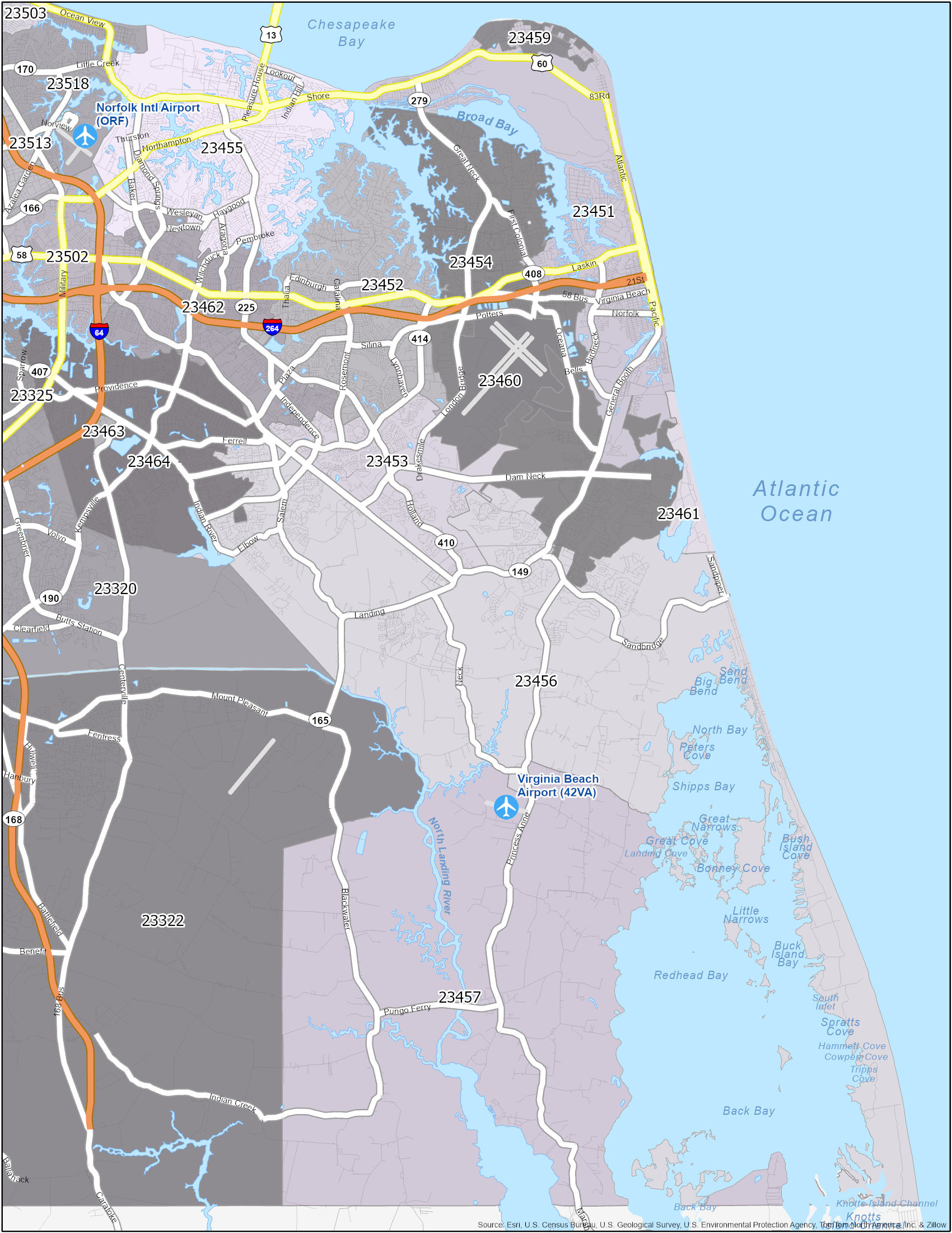 Virginia Beach Zip Code Map - Gis Geography inside Map Of Virginia Beach Va Zip Codes