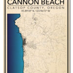 Wall Art Map Print Of Cannon Beach, Clatsop County, Oregon, United Intended For Map Of Cannon Beach Or
