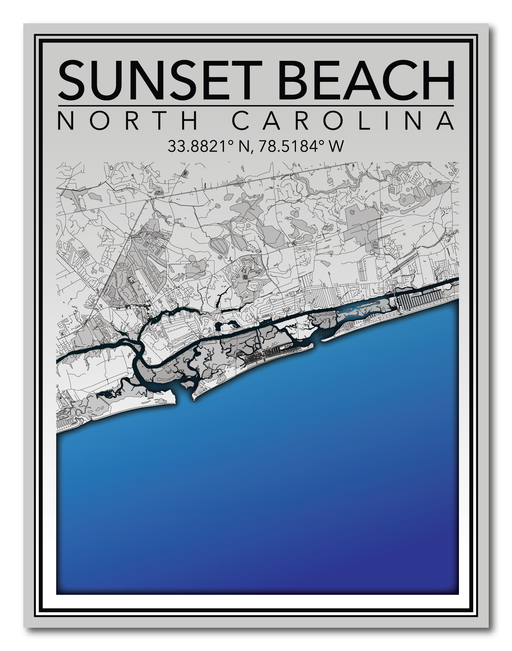 Wall Art Map Print Of Sunset Beach, North Carolina! - Etsy.de pertaining to Map Of Sunset Beach Nc