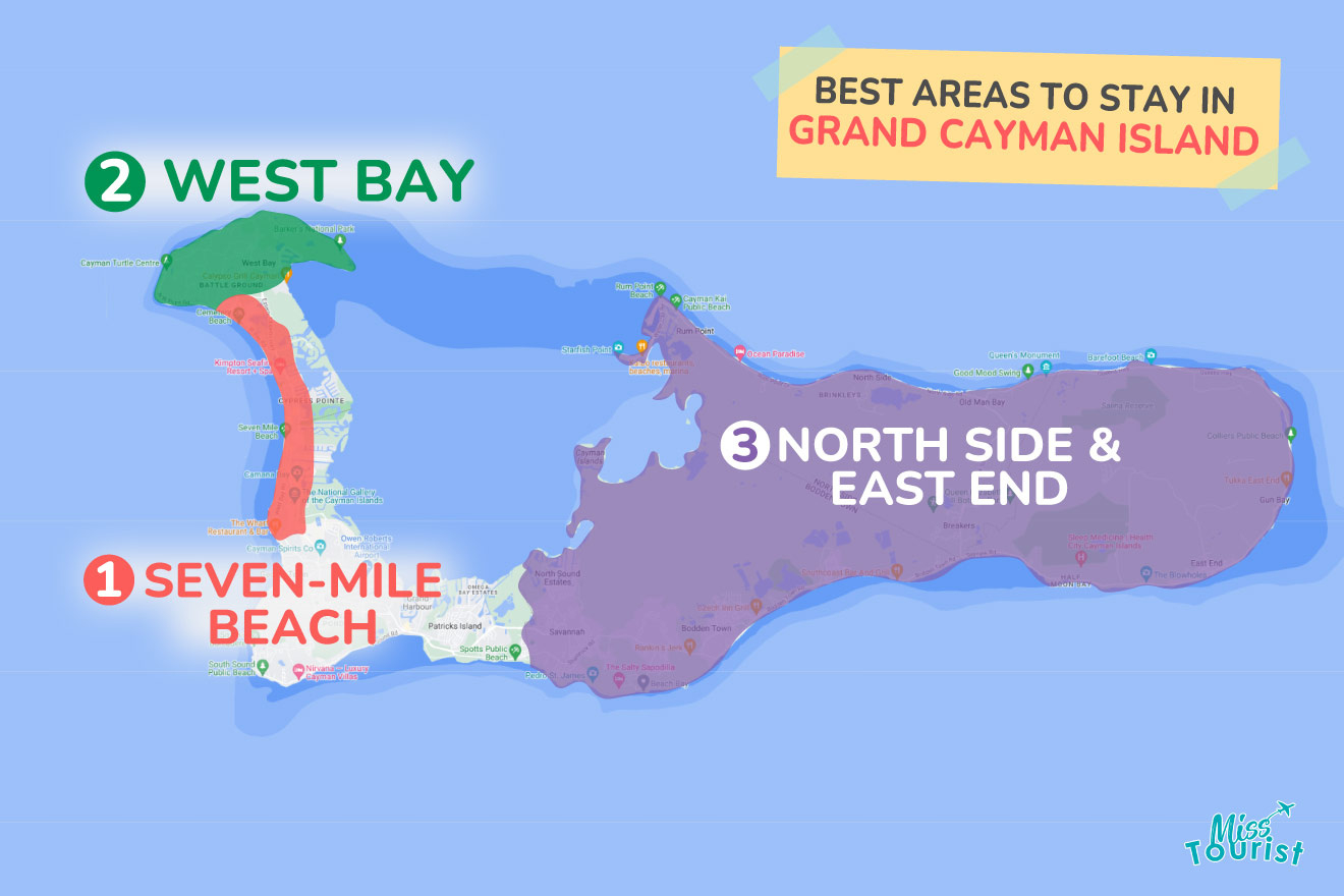 Where To Stay In Grand Cayman Island ✔️ 3 Best Areas for Map of Hotels on 7 Mile Beach Grand Cayman