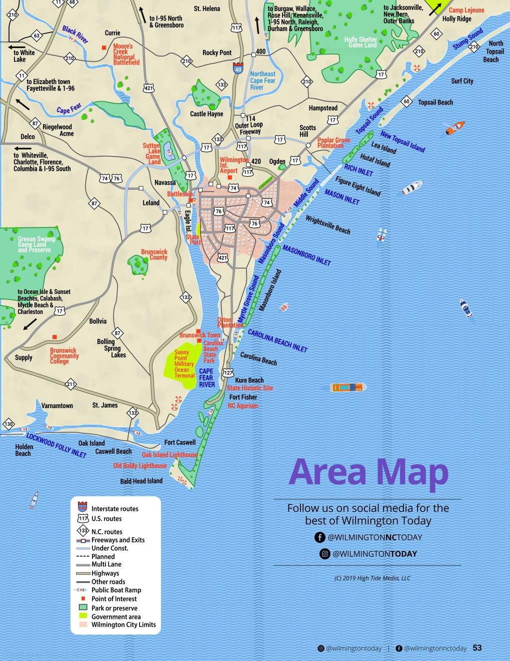 Wilmington Nc Area Map - Ontheworldmap in Map Of Wilmington Beach Nc