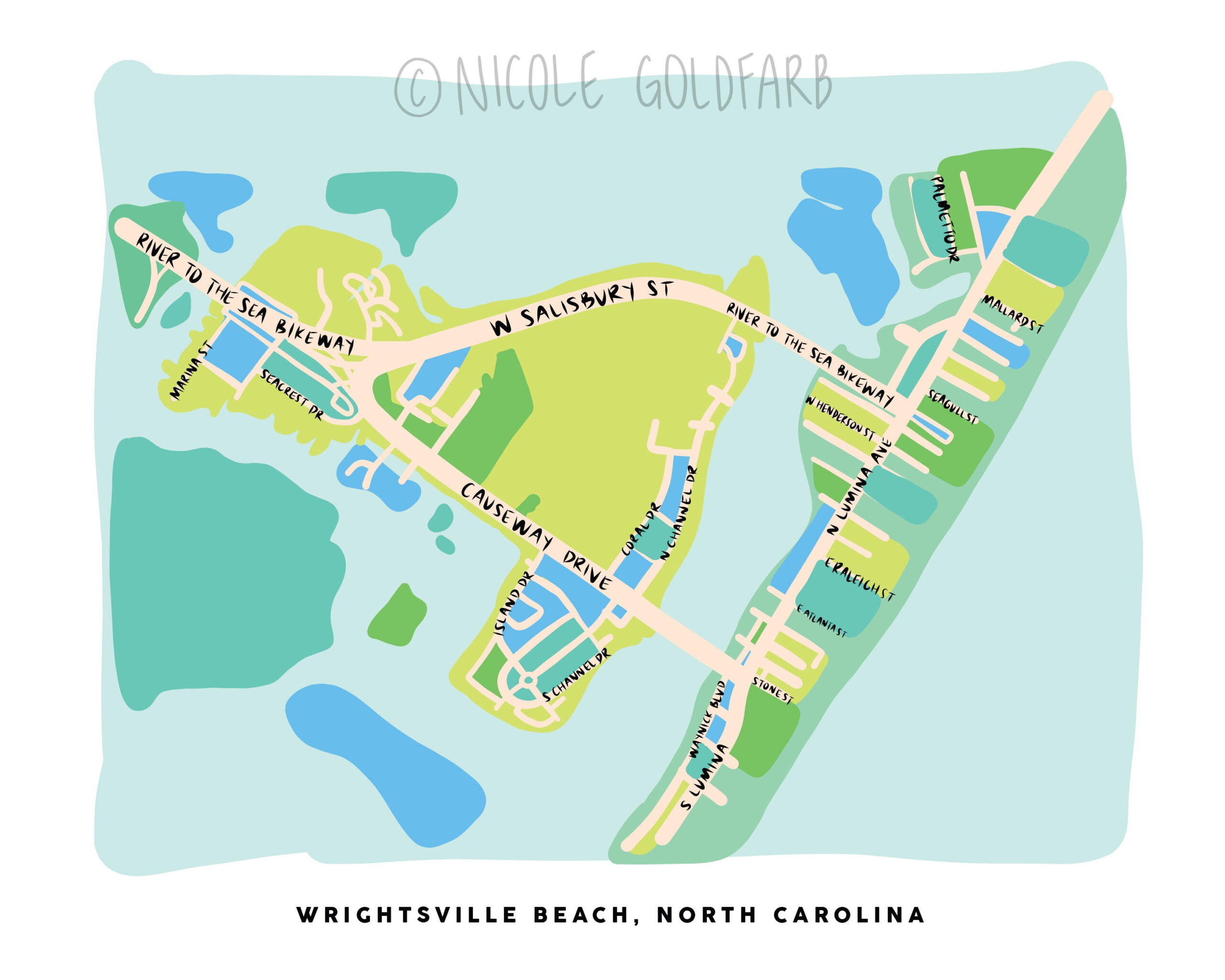 Wrightsville Beach Map, Wrightsville Beach Print, North Carolina regarding Map Of Wrightsville Beach North Carolina