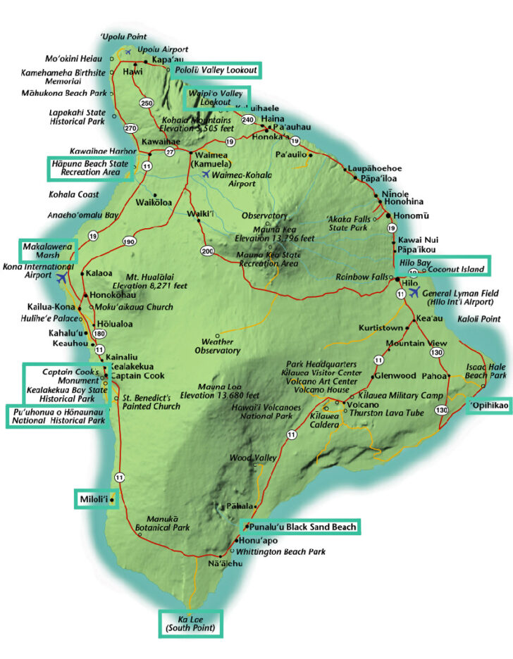 Big Island Hawaii Map of Beaches